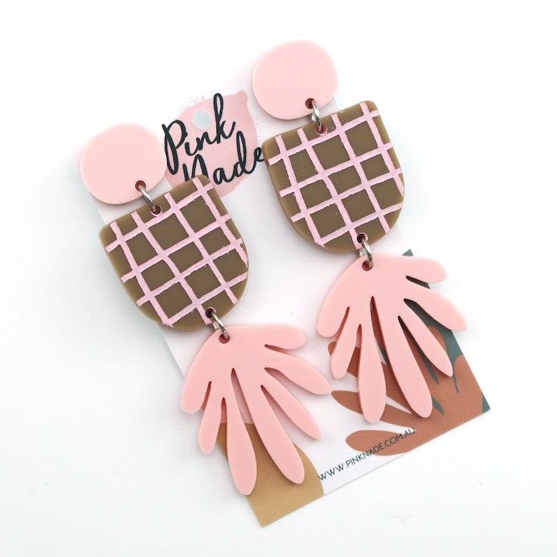 Jayne Earrings - Pink/Khaki - Kat and Ko Clothing