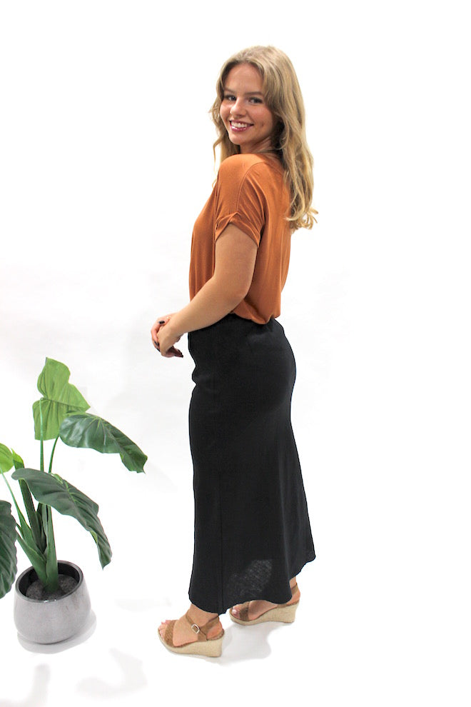 Linen Slip Skirt - Black - Kat and Ko Clothing